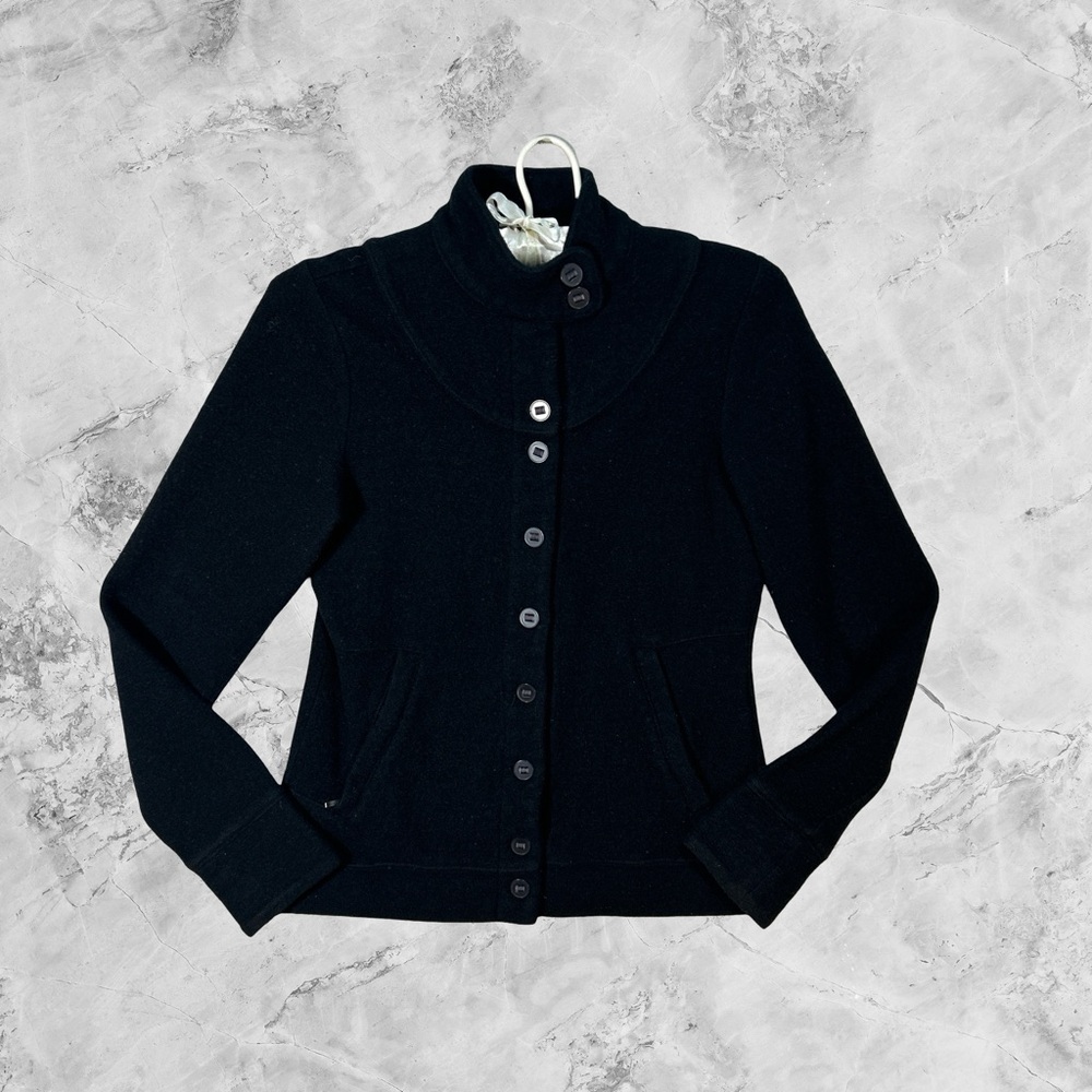 Ibex casual black fitted wool button front cardigan jacket Merino wool blend S